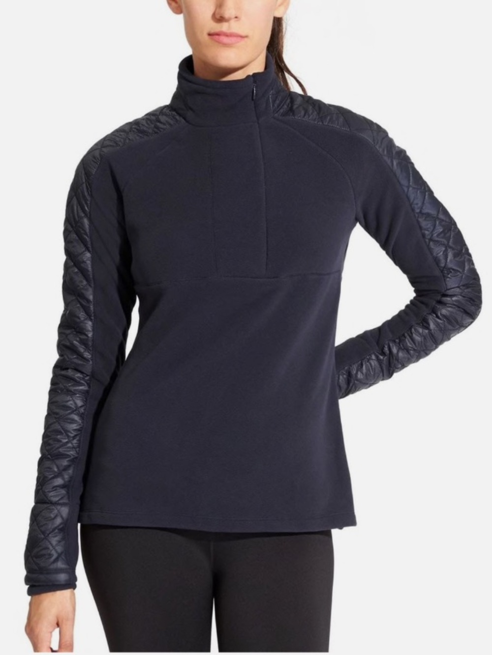 NEW Athleta Vortex Navy Blue Quarter Zip Quilted Fleece Pullover Size XS